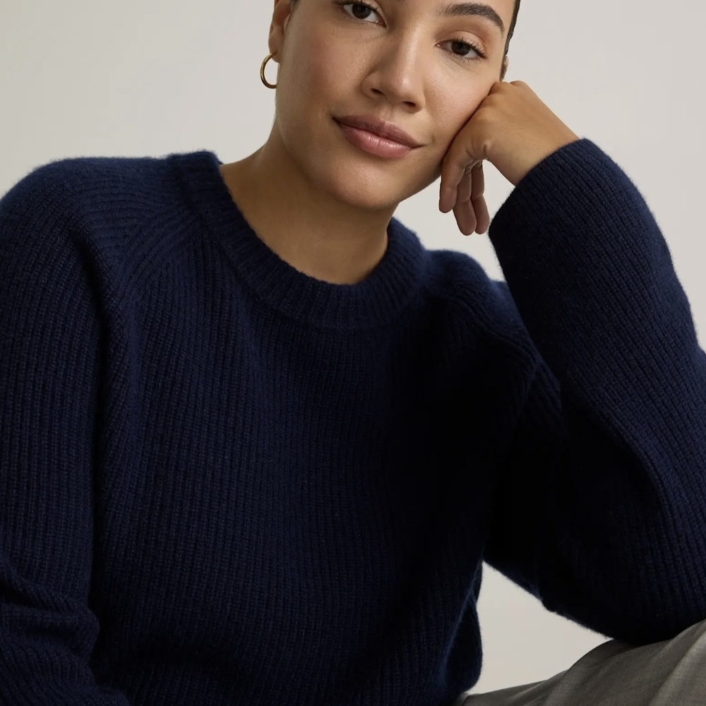 Quince Mongolian Cashmere Fisherman Crewneck Sweater: True Navy